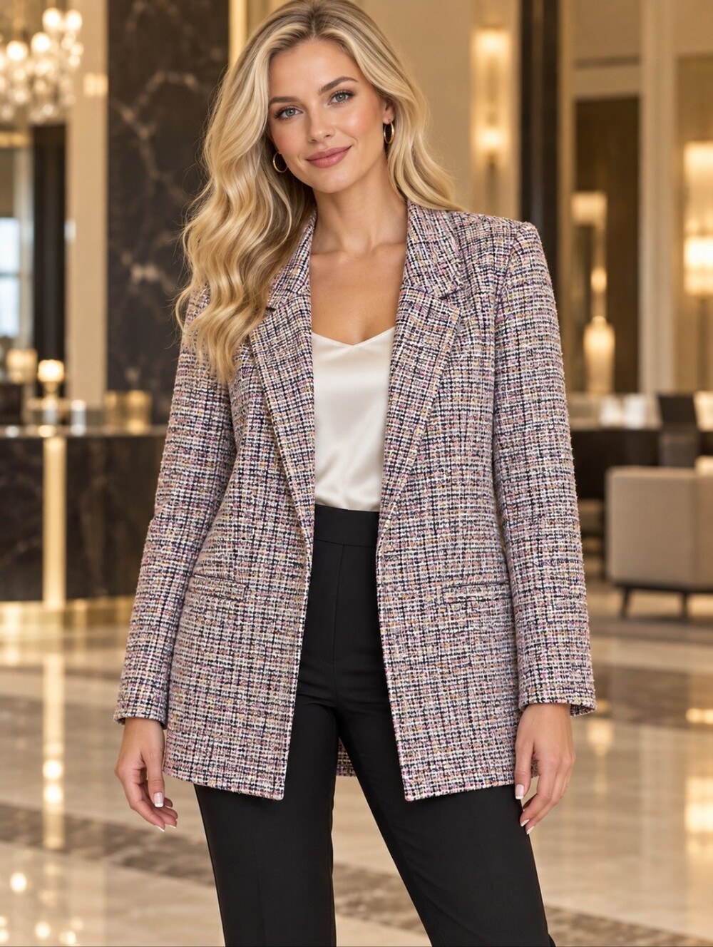 Nanette Lepore Josie Boucle Tweed Lightweight Open Front Blazer
